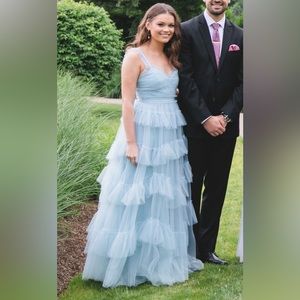 BCBG Luna Ruffled Evening Gown, Haze, Size 2